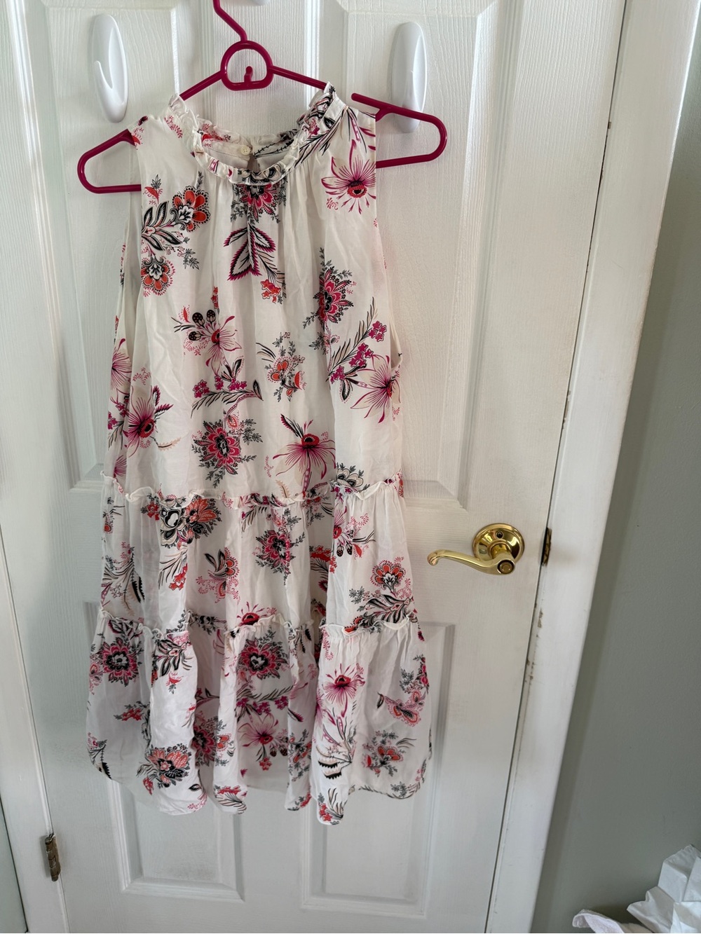 Ann Taylor Petite White Dress with Pink and Black Floral Print